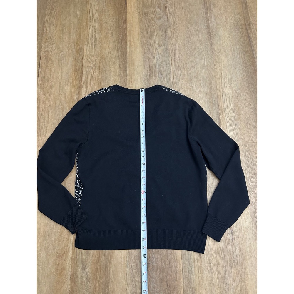 Celine Paris Vintage Black Wool Silk Triomphe Monogram Cardigan Sweater 42 - Picture 5 of 6